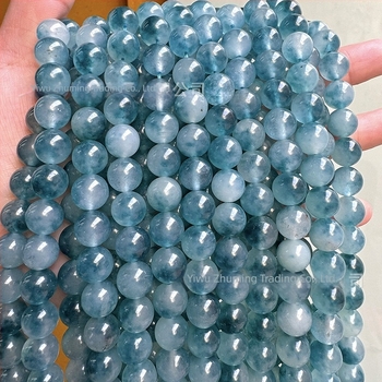 6 mm kalcedonske kuglice tamno plave s ledeno prozirnim učinkom i cvjetnim uzorkom za DIY narukvicu