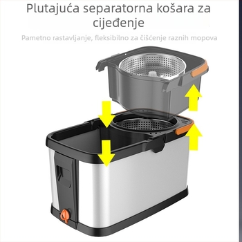 Kanta za mop s dvostrukim pogonom, bez dodirivanja, s kotačićima, nehrđajući čelični koš, rotirajući mop sustav