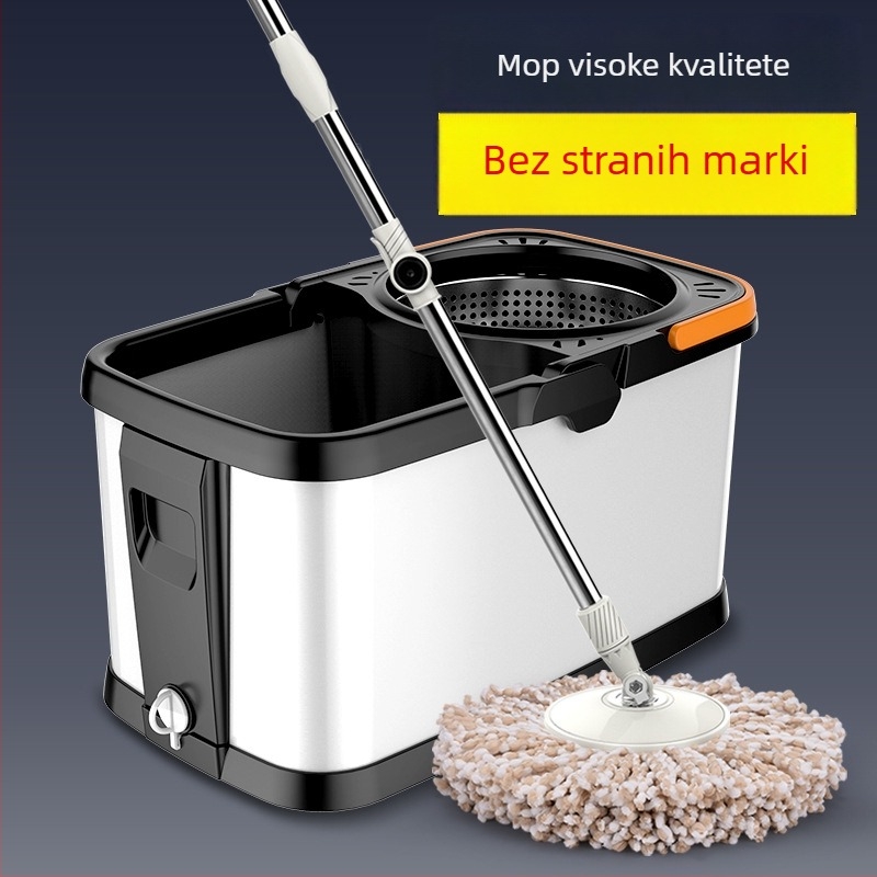 Kanta za mop s dvostrukim pogonom, bez dodirivanja, s kotačićima, nehrđajući čelični koš, rotirajući mop sustav