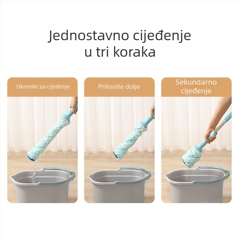 Meiliya twist mop od pamukovog vlakna, bez uporabe ruke, kućna uporaba i kupaonica, 125 cm drška od nehrđajućeg čelika