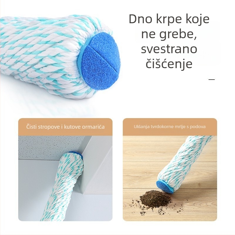 Meiliya twist mop od pamukovog vlakna, bez uporabe ruke, kućna uporaba i kupaonica, 125 cm drška od nehrđajućeg čelika