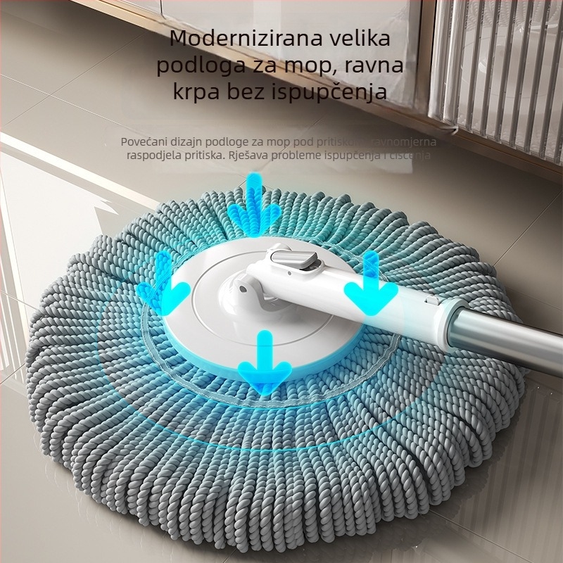 Novi model okretni mop s velikom površinom čišćenja i visokom apsorpcijom za kućno čišćenje, nehrđajući čelični štap, teleskopska dužina 120–140 cm, ultra-fina vlakna