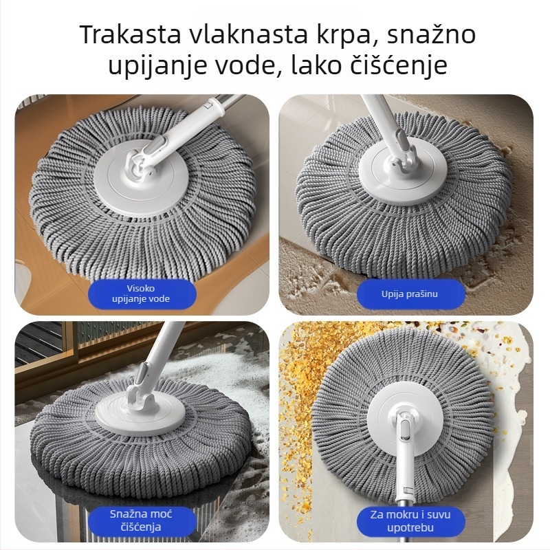 Novi model okretni mop s velikom površinom čišćenja i visokom apsorpcijom za kućno čišćenje, nehrđajući čelični štap, teleskopska dužina 120–140 cm, ultra-fina vlakna