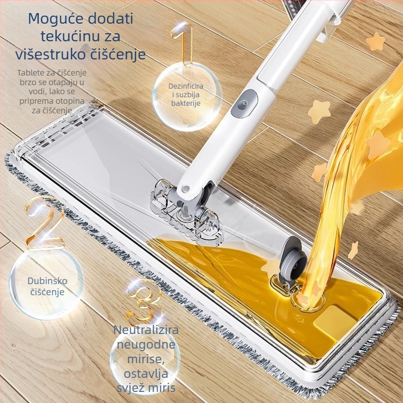 Baojiajie Ploški mop s raspršivačem vode, mikrovlakno, podesiva duljina 120–140 cm, čišćenje bez dodirivanja, model 2023