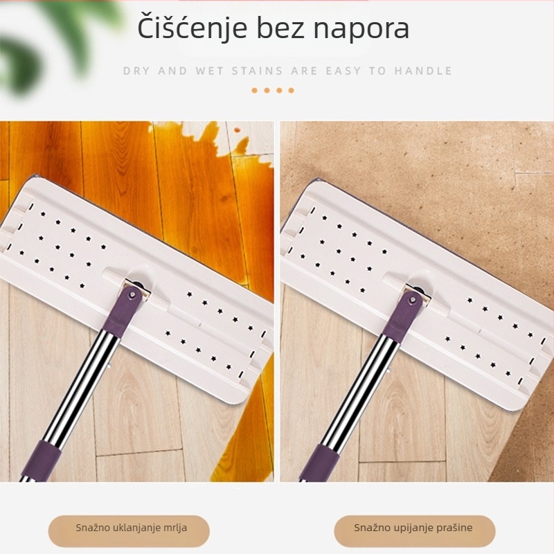 Ploški mop set s glavom od mikrovlakana 33×13 cm, nehrđajući čelični štap, teleskopska duljina 100–120 cm, suho i mokro čišćenje