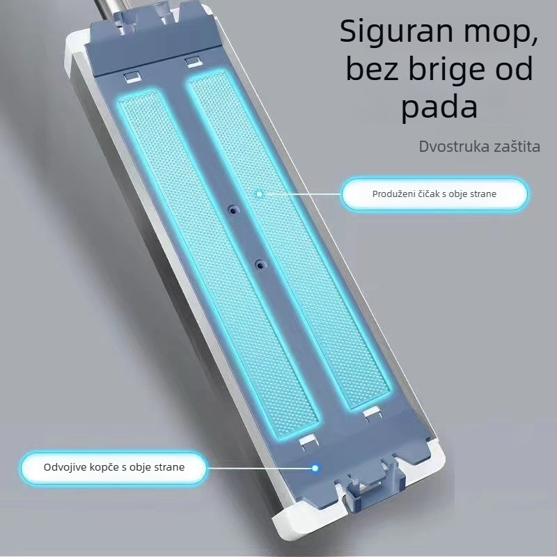 Ploški mop za kućnu upotrebu, čišćenje u jednom koraku, dvostruka upotreba suho/mokro, apsorpcijski mikrovlaknasti mop za kupaonu, glava 50 cm