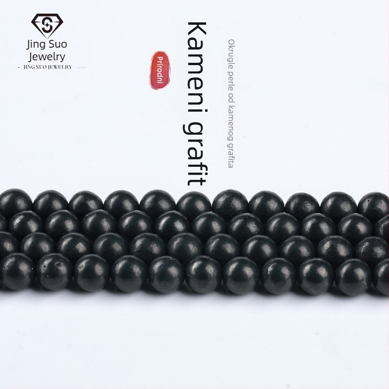 Prirodni kristal grafitni kamenčići – okrugle perle 8 mm, perforirane, za DIY nakit, poluproizvodi