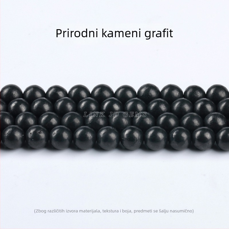 Prirodni kristal grafitni kamenčići – okrugle perle 8 mm, perforirane, za DIY nakit, poluproizvodi