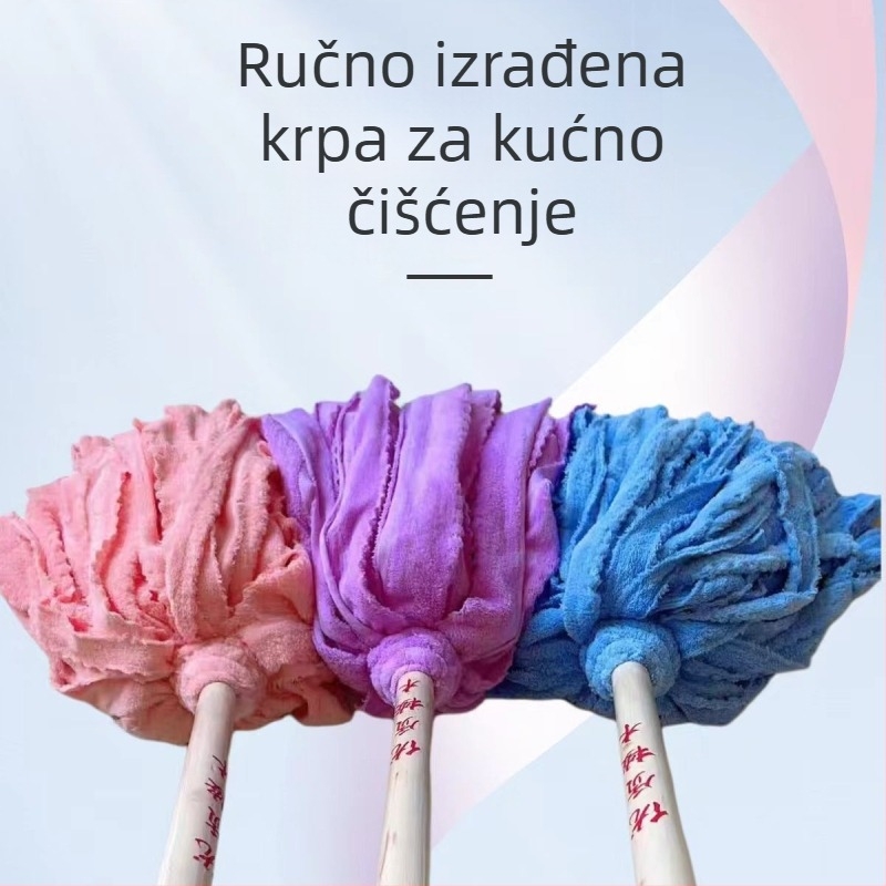 Starinski mop s drvenom drškom i okruglom glavom od coral fleece