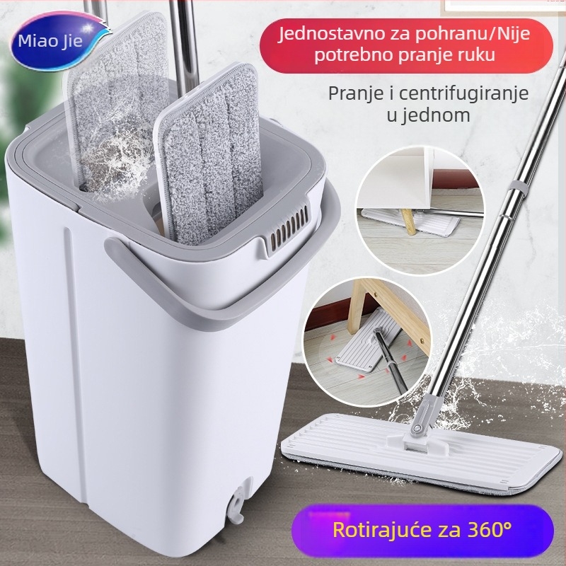 Mop Miaojie s pločastim dizajnom i posudom, suho i mokro čišćenje, bez ručnog iscijeđivanja, uključuje 3 krpe