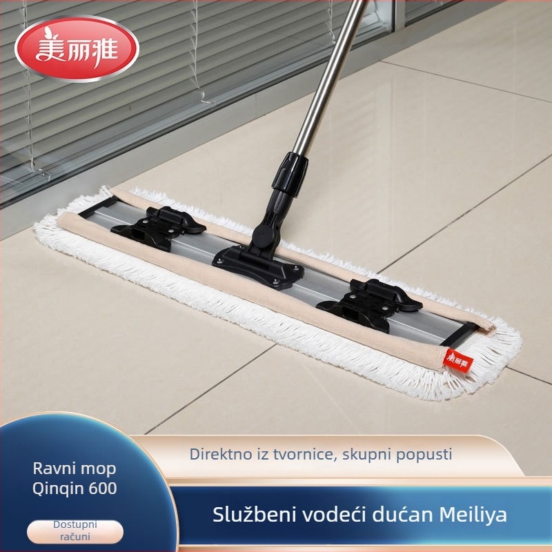 Meiliya plosnati mop 600, 60 cm, veliki pamuk mop s klipom za ručnik i ručka od nehrđajućeg čelika
