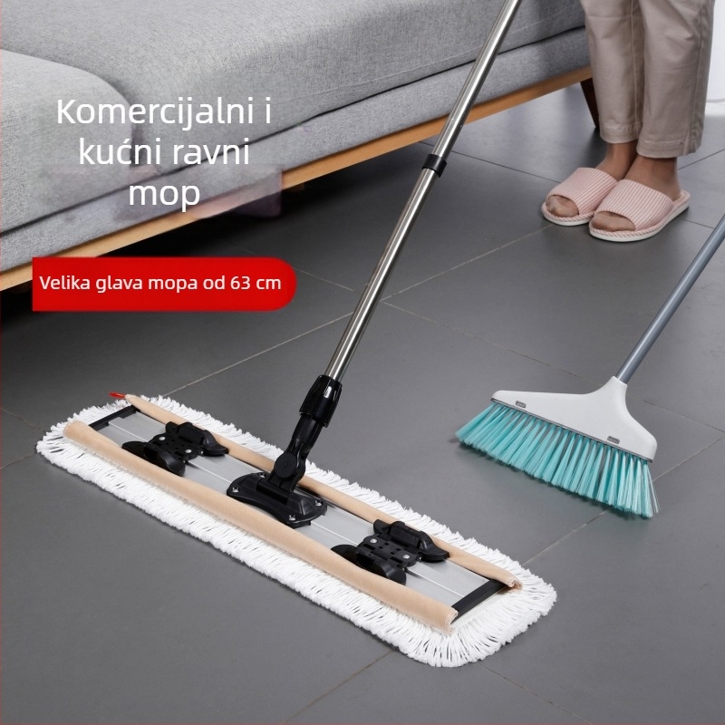 Meiliya plosnati mop 600, 60 cm, veliki pamuk mop s klipom za ručnik i ručka od nehrđajućeg čelika
