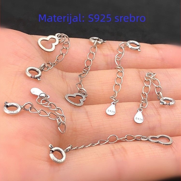S925 srebro, vintage tikvasto-oblik produžni lanac s konektorom za pleteni narukvicu ili ogrlicu — ručno izrađeni DIY dodaci za nakit