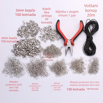 DIY set za izradu nakita s alatima: kliješta i metalni dijelovi za izradu narukvica i ogrlica, metalni spojni prsteni i zatvarač tip lobster clasp