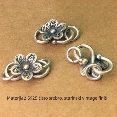 S925 srebro Plum Blossom S kopča – vintage spojka za narukvicu i ogrlicu, pleteni najlonski konac DIY dodatak