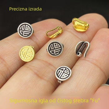 S925 srebro s pozlatom, retro mini simbol sreće kopča za DIY ogrlice i narukvice