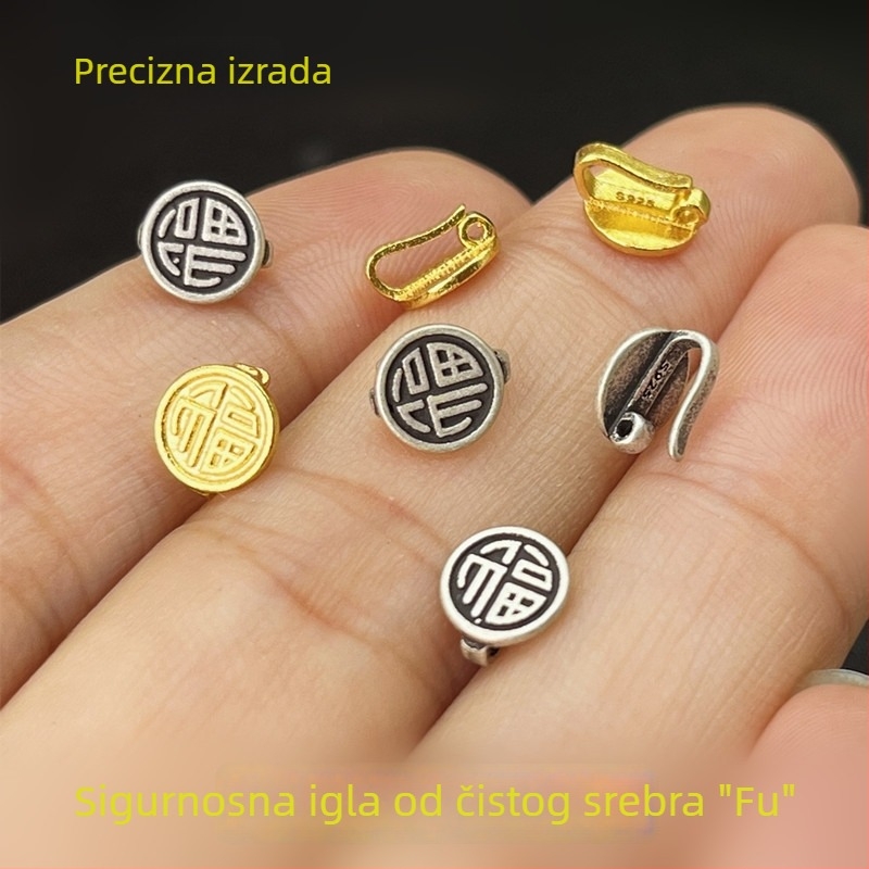 S925 srebro s pozlatom, retro mini simbol sreće kopča za DIY ogrlice i narukvice