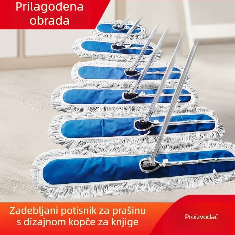 Veliki ravni mop s krpom od pamuka, nastavak za prašinu, drška od nehrđajućeg čelika, za komercijalnu i kućnu upotrebu