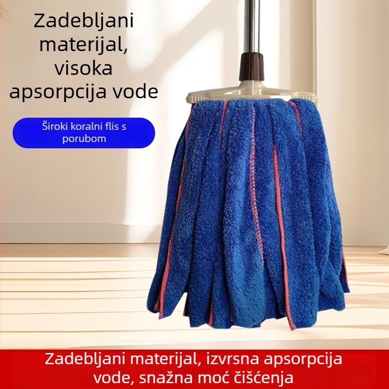 Mop za pod s ultrafinim koralnim plišem i nehrđajućim čeličnim šipom, pojačana apsorpcija, zatvara rub, uvijajući krpa za čišćenje podova