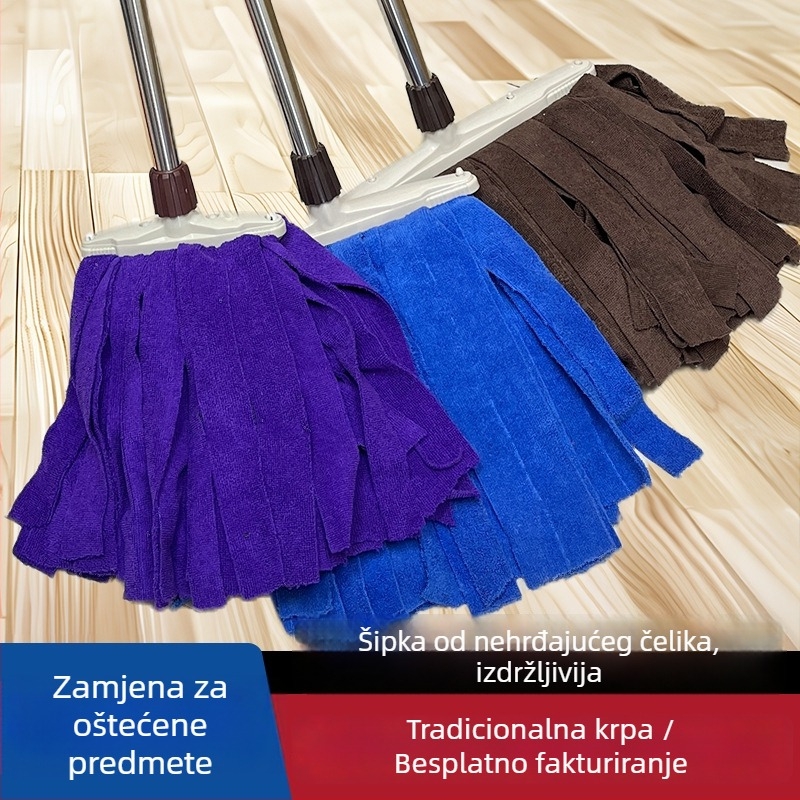 Mop za pod s širokom glavom od terry materijala, apsorbirajući mokro i suho čišćenje, klasičan dizajn