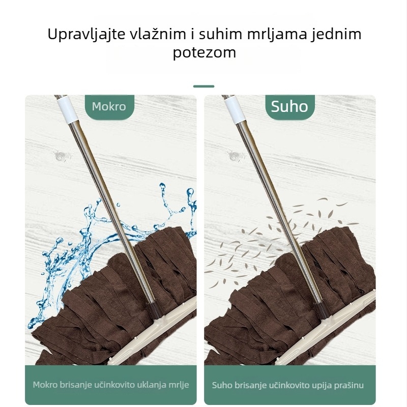 Mop za pod s širokom glavom od terry materijala, apsorbirajući mokro i suho čišćenje, klasičan dizajn