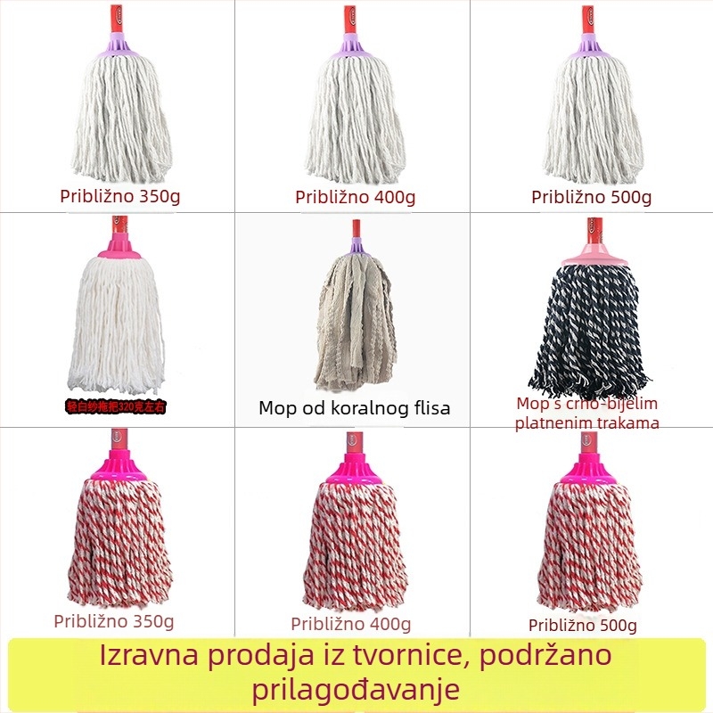 Starinski drveni mop s pamučnim vlaknima, okrugla glava, upijajući za čišćenje