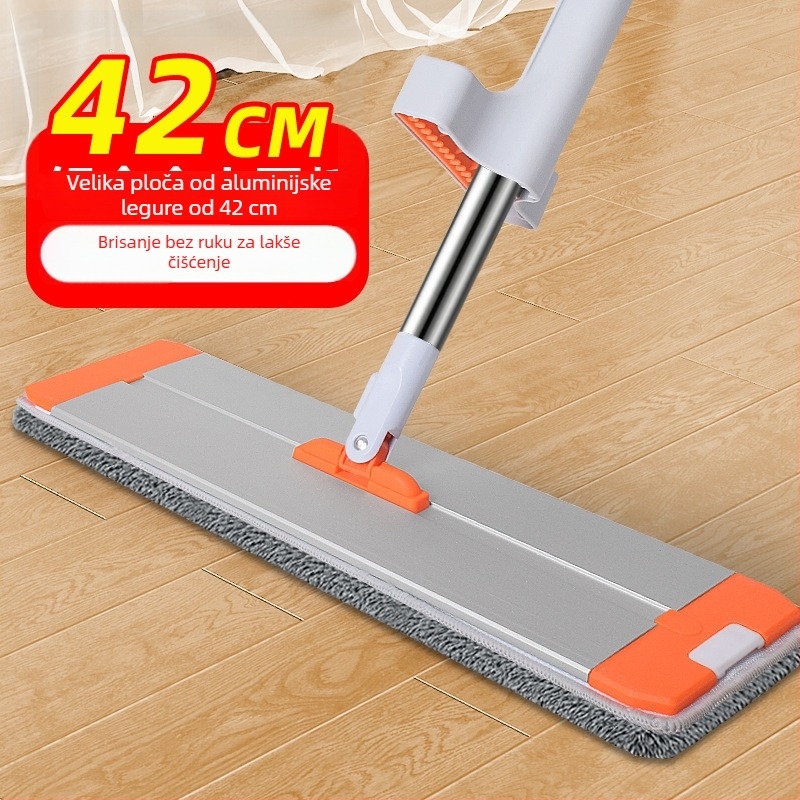 Novi kućni mop s bezdotnim stiskanjem bez dodirivanja, velika glava za čišćenje, aluminijska legura, mokro i suho dvostruko korištenje, nehrđajuća čelična ručka, glava od mikrovlakna