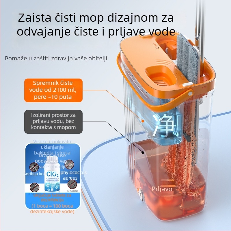 OEM prilagođeni plosnati mop s kantom – čišćenje bez dodira, dvostruki mop, ultra-fina vlakna