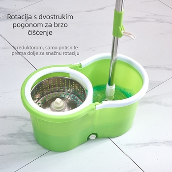 Prilagođeni kućni okretni mop s dvostrukim pogonom, kofa osmerokutnog oblika i dvije glave za mop – set kante s ručnim isisavanjem.
