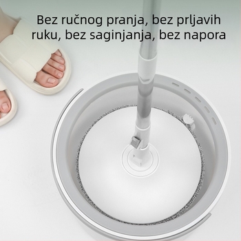 Spin mop za odvajanje masnih mrlja, rotirajuća drška od nehrđajućeg čelika, plosnat dizajn, čišćenje bez dodirivanja, visoka apsorpcija vode