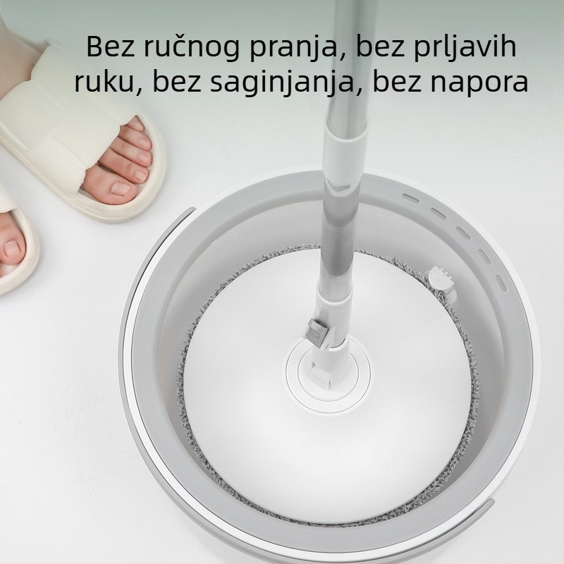 Spin mop za odvajanje masnih mrlja, rotirajuća drška od nehrđajućeg čelika, plosnat dizajn, čišćenje bez dodirivanja, visoka apsorpcija vode