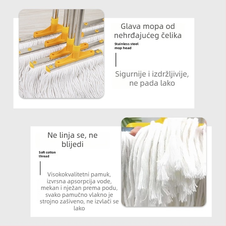 Proširivi mop s ručkom od nehrđajućeg čelika i pamukom za industrijsko čišćenje podova, bez ispada vlakana, glave 10–80 cm