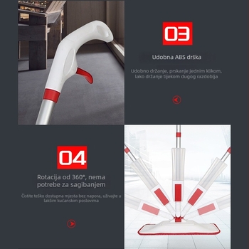 Spray mop za drvene podove s dezinfekcijom, čišćenje bez dodira, mokro i suho korištenje, mikrofibrena glava, aluminijska ručka