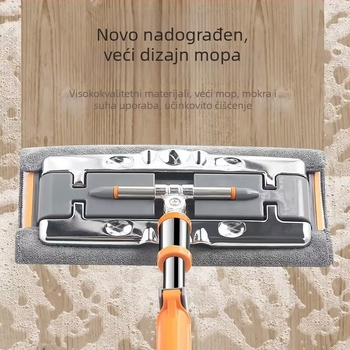 Ploški mop s klipsom i krpom, 2024 novi model, teleskopska duljina 80–130 cm, ručka od nehrđajućeg čelika, Coral fleece krpa, za hotelsko čišćenje