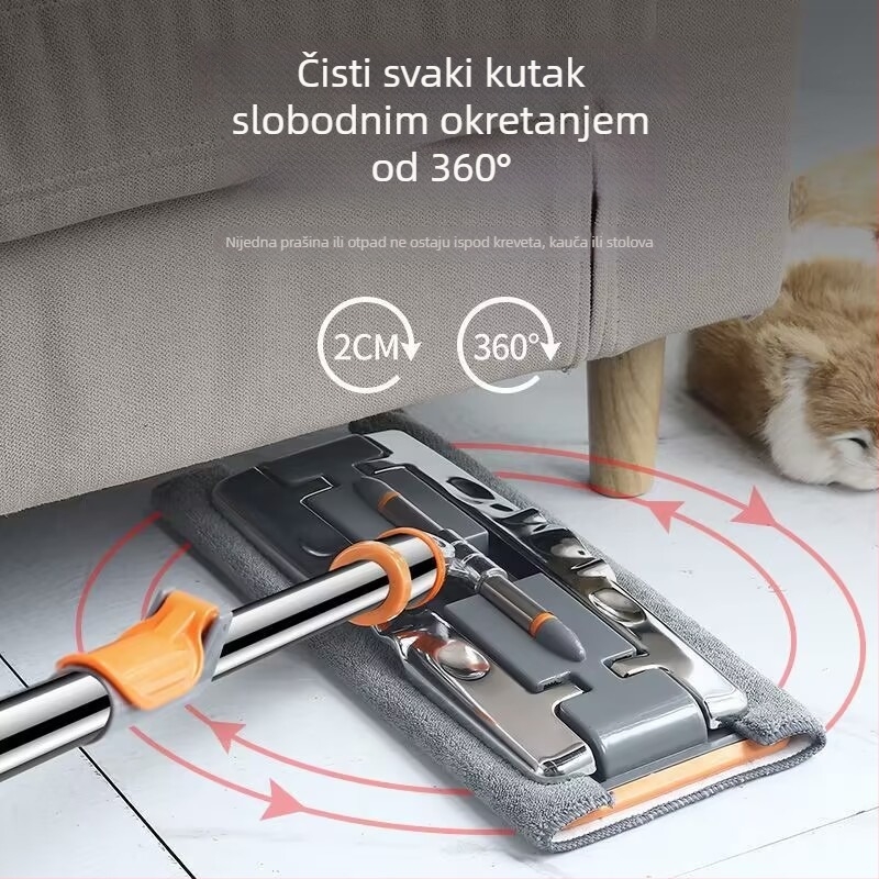 Ploški mop s klipsom i krpom, 2024 novi model, teleskopska duljina 80–130 cm, ručka od nehrđajućeg čelika, Coral fleece krpa, za hotelsko čišćenje