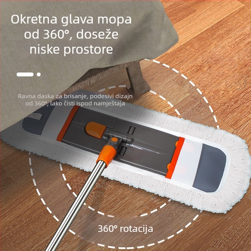 65 cm veliki plosnati mop za pločice i drvene podove, pamuk vlakno, okretna glava, mokro i suho čišćenje