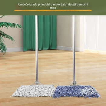 Staromodni pamučni mop s metalnom drškom za čišćenje škola i objekata, široka pamučna glava s trakama, veliki mop