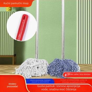 Staromodni pamučni mop s metalnom drškom za čišćenje škola i objekata, široka pamučna glava s trakama, veliki mop