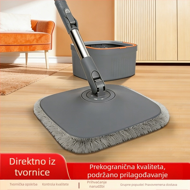 Prilagođeni rotirajući mop za kućnu upotrebu, bez ručnog pranja, mop s jednom kantom i rotirajućim iscijeđivanjem, plosnati mop s odjeljivanjem prljavštine