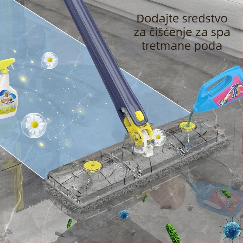Ploški mop s mehanizmom automatskog stiskanja, za kućnu upotrebu, bez ručnog pranja, za mokro i suho čišćenje