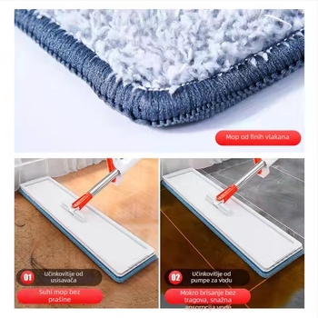 Bijeli plosnati mop 50×12 cm s mikrovlaknom navlakom, bezkontaktno žmikanje, drška od nehrđajućeg čelika, teleskopski do 150 cm