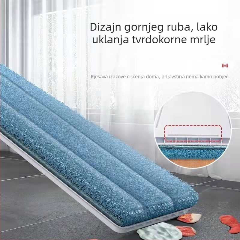 Bijeli plosnati mop 50×12 cm s mikrovlaknom navlakom, bezkontaktno žmikanje, drška od nehrđajućeg čelika, teleskopski do 150 cm
