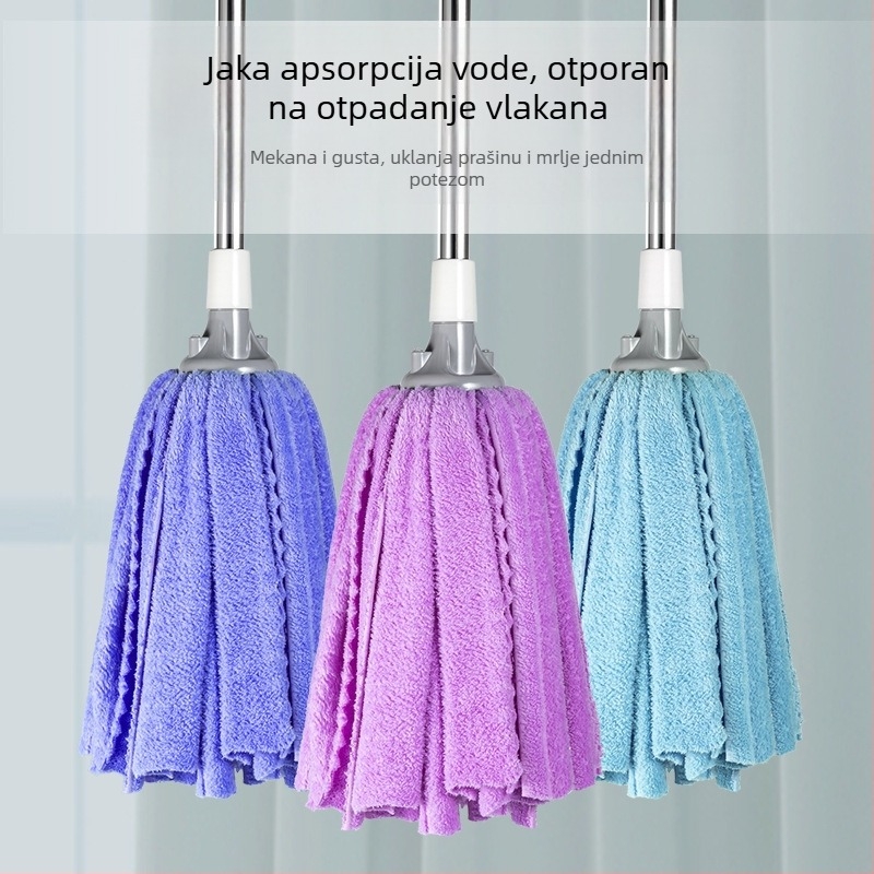 Veliki tradicionalni mop za pod s platnom od koralnog flisa, kućna upotreba, nehrđajući čelični držač