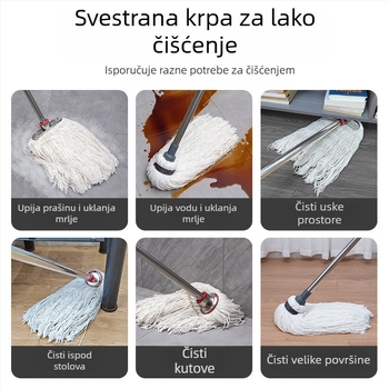 Forest mop u starinskom stilu s okruglom glavom od pamuka, velikog formata, za kućnu upotrebu, s nehrđajućom ručkom od čelika