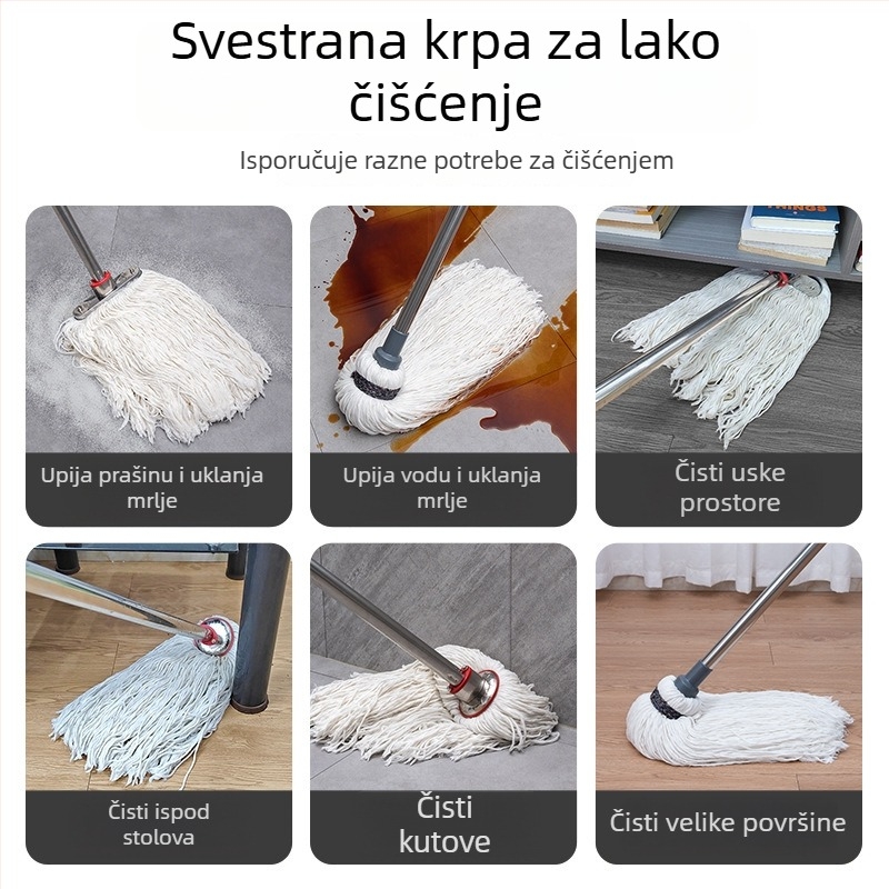 Forest mop u starinskom stilu s okruglom glavom od pamuka, velikog formata, za kućnu upotrebu, s nehrđajućom ručkom od čelika