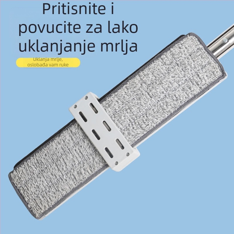 Ravan mop za pod, bez ručnog pranja, s kliznom pločom, s dodatkom tekućine, za kućnu uporabu, vertikalno skladištenje
