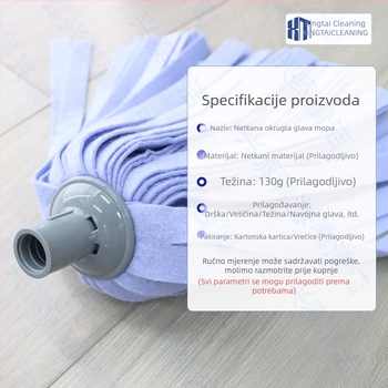 Prilagođena glava mop-a od iglom probijane netkane tkanine, metalna šipka s američkim navojem, okrugla glava, otisak logotipa, zamjenska glava OEM