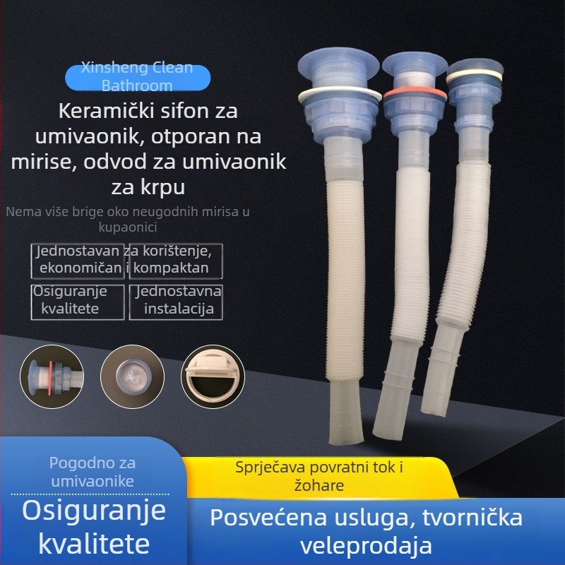 Teleskopska plastična odvodna cijev za mop sudoper u mramorno-cementnom bazenu