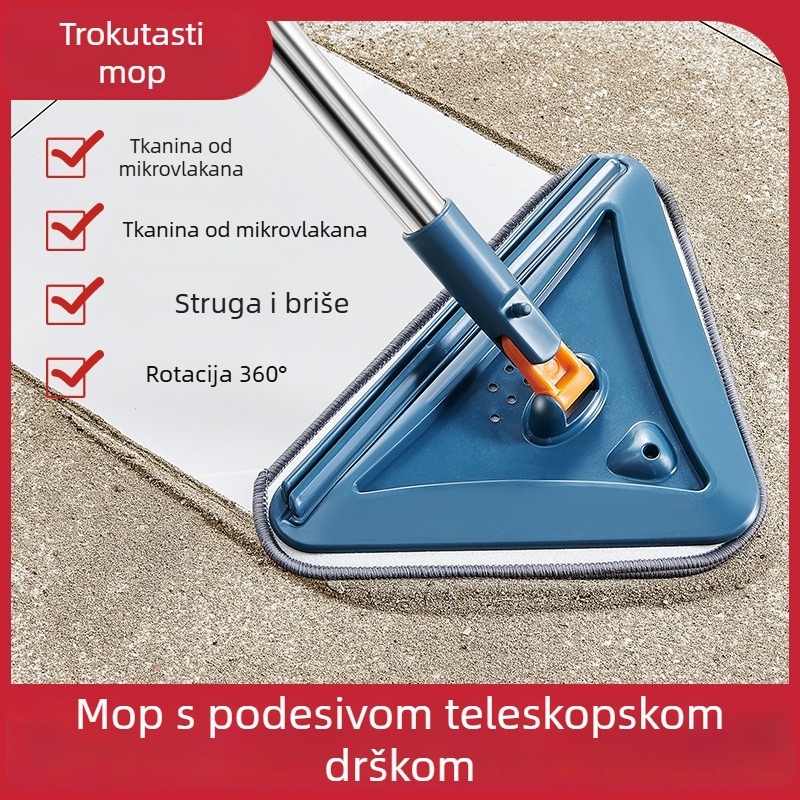 Veliki teleskopski trokutasti mop s 360° rotacijom za čišćenje stakla, zidova i plafona