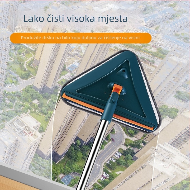 Veliki teleskopski trokutasti mop s 360° rotacijom za čišćenje stakla, zidova i plafona